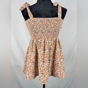 Floral Smocked Blouse with Tie Bow Straps